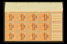 1922-23 VARIETIES 2d Orange (SG 55) Marginal Corner Pane Multiple Of 12 Stamps,  incorporates "S Over E" Varieties, Row  - Other & Unclassified