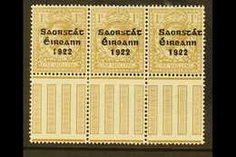 1922-23 VARIETY 1s Bistre Brown, SG 63, Strip Of 3, incorporates "S Over E" Variety, Row 10, Column 10 - Setting 2, Hibe - Autres & Non Classés