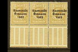 1922-23 VARIETY 1s Bistre Brown, SG 63, Strip Of 3, incorporates "S Over E" Variety, Row 10, Column 10 - Setting 2, Hibe - Altri & Non Classificati