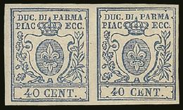 PARMA 1857 40c Blue "Fleur De Lys", Mint Pair One Showing The Variety "large 0 In 40", Sass 11d, Superb NHM. Signed Dien - Zonder Classificatie