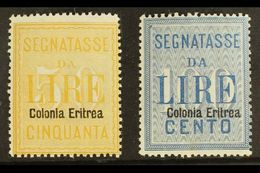 ERITREA POSTAGE DUES 1903 50L Yellow & 100L Blue Overprints (SG D41/42, Sassone 12/13), Fine Mint, 50L With Tiny Wrinkle - Autres & Non Classés