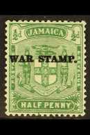 1916 (APR-SEPT) ½d Yellow-green War Stamp With "OVERPRINT DOUBLE" Variety, SG 68b, Fine Mint. For More Images, Please Vi - Jamaica (...-1961)