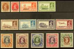 1939 KGVI Opt'd "Kuwait" Definitive Set, SG 36/51w, Fine Mint, 15r With Inverted Watermark & Light Gum Bend (13 Stamps)  - Koweït