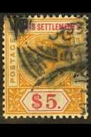 1892-99 $5 Orange & Carmine, SG 105, Used With Heavy Cancels For More Images, Please Visit Http://www.sandafayre.com/ite - Straits Settlements