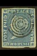 1848-59 2d Blue Early Impression (position 8), SG 8, Very Fine Used With 4 Margins & Light Concentric- Ring Cancellation - Maurice (...-1967)