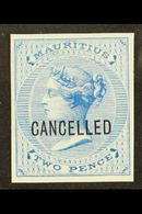 1863 2d Bright Blue (as SG 60) IMPERF PROOF On Thick Unwatermarked And Ungummed Paper, Overprinted "CANCELLED", Very Fin - Mauricio (...-1967)