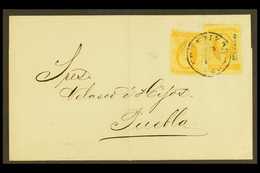1861 (Feb) Cover From Mexico City To Puebla, Bearing 1r Yellow With And Without District Overprint (Sc 2 And 2c), Tied B - Mexico