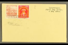 1956 (2 May) 6p And 1r Coronation Stamps On FIRST DAY COVER, Unaddressed With Typed FDC Inscription, The Stamps Tied By  - Népal