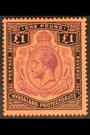 1913-21 £1 Purple And Black / Red, Wmk Mult Crown CA, SG 98, Mint Lightly Hinged. For More Images, Please Visit Http://w - Nyassaland (1907-1953)
