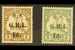 OFFICIALS 1915 1d On 3pf Brown & 1d On 5pf Green With "O.S." Ovpt At Top, SG O1/2, Fine Mint (2 Stamps). For More Images - Papouasie-Nouvelle-Guinée