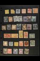 1858 - 1890s UNUSUAL ITEMS. A Single Hagner Page Showing Forgeries, War Of The Pacific Overprints & Other Items (36 Stam - Perú