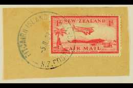 1937 1d Carmine Air Stamp Of New Zealand, SG 570, On Piece Tied By Fine Full "PITCAIRN ISLAND" Cds Cancel Of 5 JL 37, Un - Islas De Pitcairn