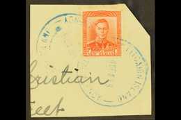 1938 1d Scarlet KGVI Of New Zealand, On Piece Tied By Fine Full "PITCAIRN ISLAND" Cds Cancels Of 4 DE 38, SG Z59. For Mo - Pitcairneilanden