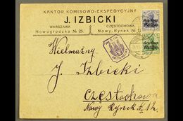 LOCAL TOWN POST CZESTOCHOWA 1918 (10 Jan) Cover Bearing Gen-Gouv Warschau 5pf & 20pf Stamps Tied By "Warschau" Cds's And - Otros & Sin Clasificación