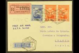MOZAMBIQUE 1938 (28 July) Lourenco Marques - Luanda First Flight Registered Cover Bearing 10c Pair & 1E Stamps Tied By H - Sonstige & Ohne Zuordnung