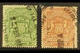 1892-3 £5 Sage-green & £10 Brown, SG 12/13, Fiscally Used With Neat Oval Cancel, Both WITHOUT PERFIN (2). For More Image - Altri & Non Classificati