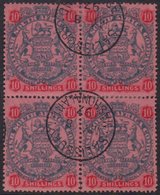 1896-97 10s Slate & Vermilion On Rose Die II, SG 50, Very Fine Cds Used BLOCK Of 4, Minor Perf Splitting, Fresh. (4 Stam - Autres & Non Classés