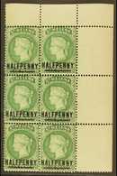 1884-94 ½d Green (words 17mm), Reversed Watermark, SG 35x Never Hinged Mint Corner Block Of 6, Light Tone To Selvedge (1 - St. Helena