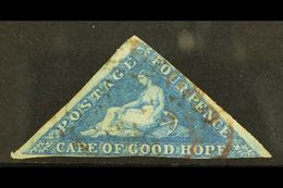 CAPE OF GOOD HOPE 1855-63 4d Blue, SG 6a, Used With Indistinct But Rare Red Double Ring Oval Cancellation. For More Imag - Ohne Zuordnung