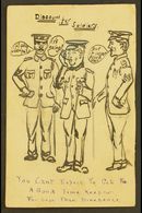 1918 HAND ILLUSTRATED POSTCARD KGV ½d Stationery Postcard, Hand-drawn Illustration Of A Soldier Flanked By Two Sergeants - Ohne Zuordnung