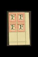 POSTAGE DUES 1923-26 1d Black & Rose Overprint 9½mm Between Lines, SG D28, Mint Lower Right Corner BLOCK Of 4, One Stamp - África Del Sudoeste (1923-1990)