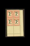 POSTAGE DUES 1923-26 1d Black & Rose Overprint 9½mm Between Lines, SG D28, Mint Lower Right Corner BLOCK Of 4, One Stamp - Afrique Du Sud-Ouest (1923-1990)