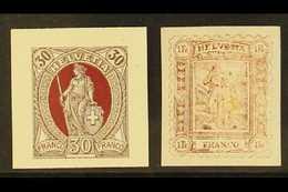1904 UNADOPTED ESSAYS. 30c Maroon Typographed Showing Standing Helvetia And 1fr Maroon Recess-printed Showing Tell And H - Altri & Non Classificati