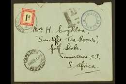 1937 Stampless Envelope From Tristan To South Africa, Franked With 28mm SG C6, Cachet V In Violet, Cover With "Cape Town - Tristan Da Cunha