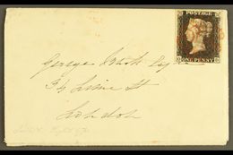 1840 (22 Aug) Env To London Bearing 1d Black 'OD' Plate IV With 4 Small To Very Large Neat Margins Tied By Lovely Red MC - Zonder Classificatie