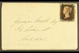 1840 (22 Aug) Env To London Bearing 1d Black 'OD' Plate IV With 4 Small To Very Large Neat Margins Tied By Lovely Red MC - Sin Clasificación