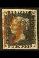 1840 1d Black 'NG' Plate 1b, SG 2, Used With 4 Margins & Red MC Cancellation. Large Example. For More Images, Please Vis - Non Classés