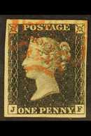 1840 1d Black 'JF' Plate 1a, SG 2, Used With 4 Margins & Red MC Cancellation. For More Images, Please Visit Http://www.s - Non Classés