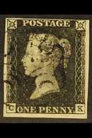 1840 1d Black 'CK' Plate 1b, SG 2, Used With 4 Margins & Lightly- Struck Black MC Cancellation. For More Images, Please  - Non Classés