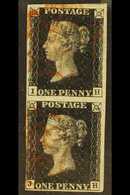 1840 1d Intense Black Vertical PAIR 'I H - JH' Plate 5, SG 1, Used, The Upper Stamp With Full Margins, The Lower Touched - Ohne Zuordnung