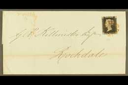 1841 (13 Jan) LS From Liverpool To Rochdale Bearing 1d Black 'EB' Plate 5, With 4 Margins Tied Red MC Cancellation. For  - Unclassified