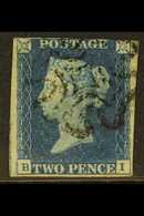 1840 2d Blue, Lettered "B I", Plate 2, Good Used With Light Black MX Cancellation, Three Good To Large Margins, Just Int - Autres & Non Classés
