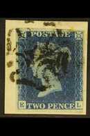 1840 2d Blue 'EL' Plate 2, SG 5, Used With Full Margins Just Touching At Low Right Side, Tied To Piece By Black MC Cance - Autres & Non Classés