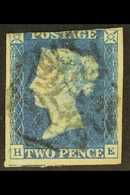 1840 2d Pale Blue 'HE' Plate 2, SG 6, Used With 3 Good To Large Margins Showing Portion Of Adjoining Stamp At Base. For  - Otros & Sin Clasificación