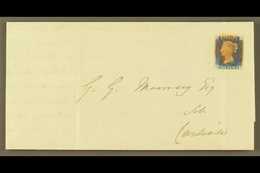 1841 (25 Jan) EL From Penrith To Carlisle Bearing 2d Blue 'AH' Plate 1 (SG 5) With 4 Margins Tied Full Upright Red MC Ca - Andere & Zonder Classificatie