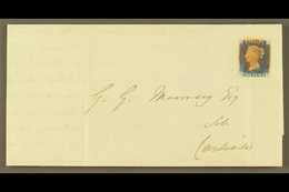 1841 (25 Jan) EL From Penrith To Carlisle Bearing 2d Blue 'AH' Plate 1 (SG 5) With 4 Margins Tied Full Upright Red MC Ca - Other & Unclassified