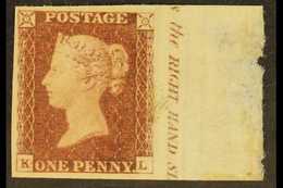 1841 1d Red- Brown 'KL' Plate 73 IMPERF IMPRIMATUR Impression On Small Crown Watermark Paper With Portion Of Sheet Margi - Other & Unclassified