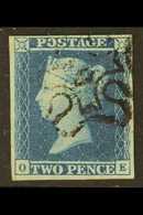1841 2d Blue 'OE', SG 14, Fine Used With MALTESE CROSS WITH NUMBER "6" (SG 14f), Four Good Margins, Lovely Fresh Colour, - Sonstige & Ohne Zuordnung