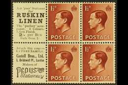 BOOKLET PANES WITH ADVERTISING LABELS 1½d Red Brown Booklet Panes Of 4 With 2 Advertising Labels (Ruskin Linen),  SG Spe - Sin Clasificación