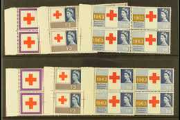 1963 Red Cross Centenary Normal & Phosphor Complete Sets, SG 642/44 & SG 642p/44p, Never Hinged Mint Marginal BLOCKS Of  - Andere & Zonder Classificatie