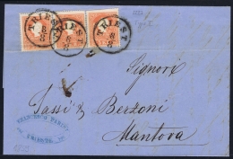 Osterreich: Cover From Triest Postoffice Of The Kronland To Mantova 1859 Strip Of 3 Of Mi Nr 12 - Storia Postale