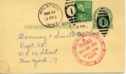 Etats Unis 1953 " Marque Horaire D'arrivée " Sur Entier Postal Voyage - Horlogerie