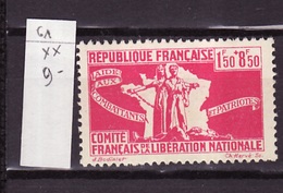 Colonies Françaises émission Générale 1943 Y&T N°61 - Michel N°2 *** - 1,50f+8,50f Aide Aux Combattants - Andere & Zonder Classificatie