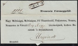 1843 Ex Offo 'TRENTSIN' - Ungvár - Sonstige & Ohne Zuordnung