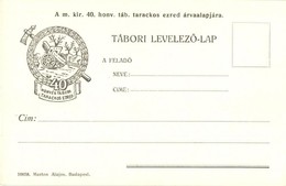 T1 1915 40. Honvéd Tábori Tarackos Ezred Használatlan Tábori Lap - Other & Unclassified