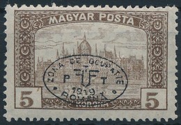 ** Debrecen I. 1919 Magyar Posta 5K Fekete Felülnyomással, Garancia Nélkül (kék Felülnyomás **350.000) - Altri & Non Classificati